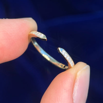 14k Yellow Gold and Pave Diamond Half-way around the Open Band Custom Nesting with AU-74714 Wedding Ring, size 4.5