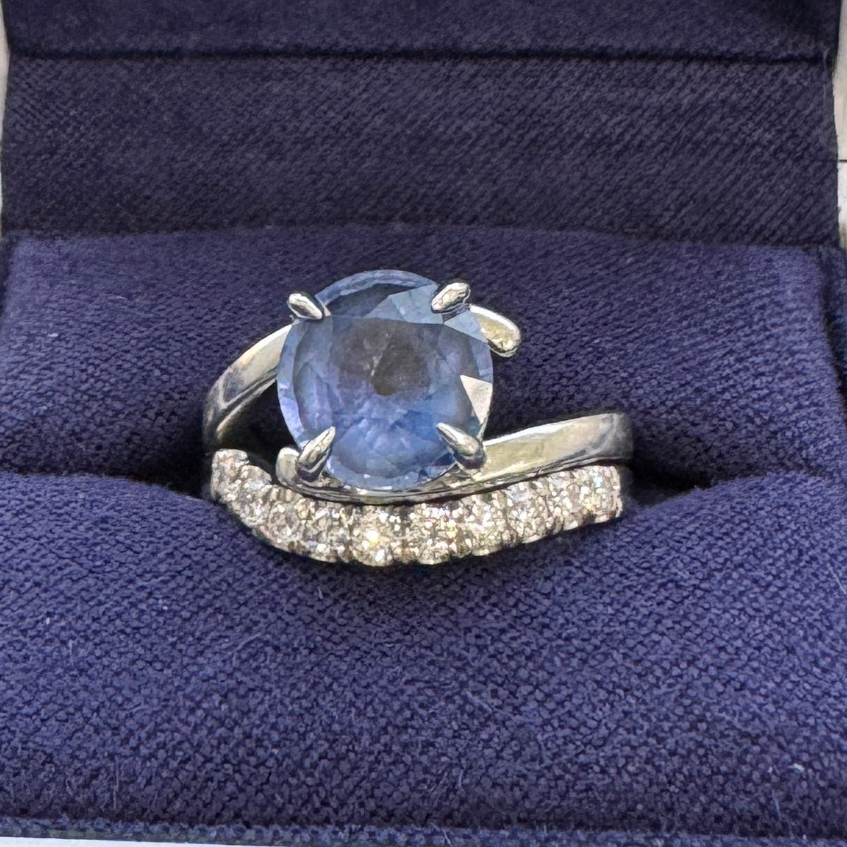 950 Platinum and one third around Pave Lab Diamonds on Curvy Nesting Custom Band, size 4.5
