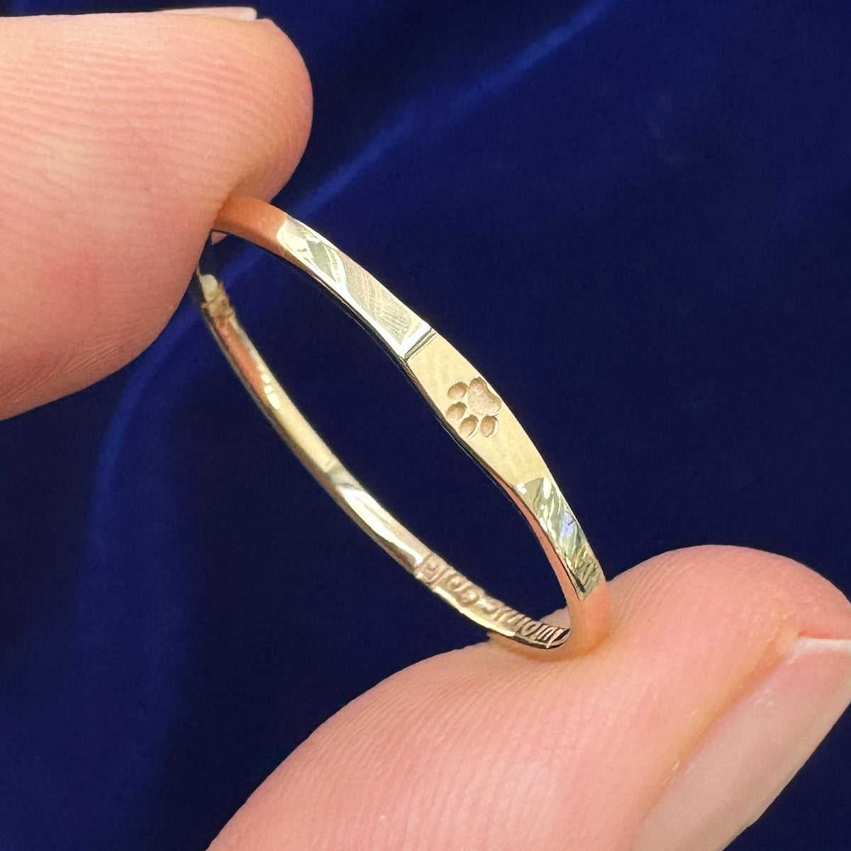 14k Yellow Gold Paw Print Custom 1-2mm Band, size 10
