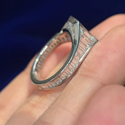 950 Platinum with 9ctw Custom-cut Baguette Lab Diamond center with Baguettes Channel-set into the band all the way around Custom Ring, size 6.75