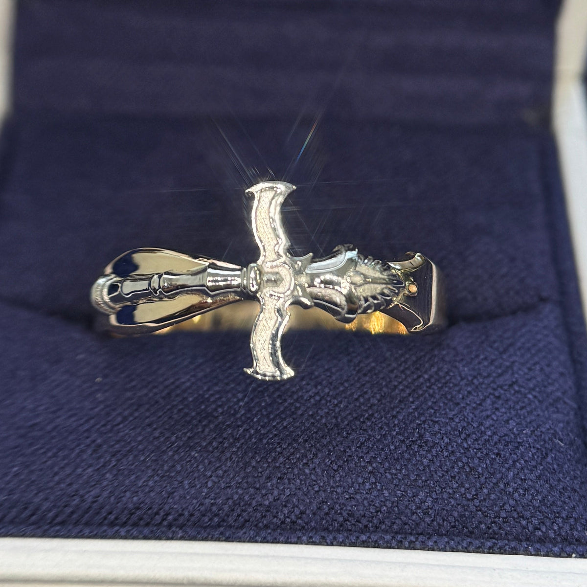 950 Platinum Sword with 14k Yellow Gold Blade 4mm Band Custom Ring, size 12