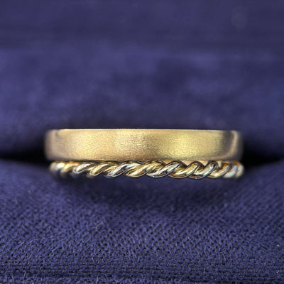 14k Yellow Gold & 950 Platinum wire Twisted into 2mm Custom Band and Mix Matte Band 3.0mm, size 6.5 
