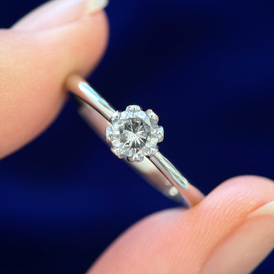 950 Platinum and 0.63ct 5.4mm Round Natural Diamond Custom Petal Ring, size 9.25