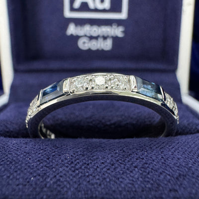 950 Platinum & 2mm Round Natural Diamonds & 2x4mm Baguette Natural Sapphires Half-way-around Custom Ring