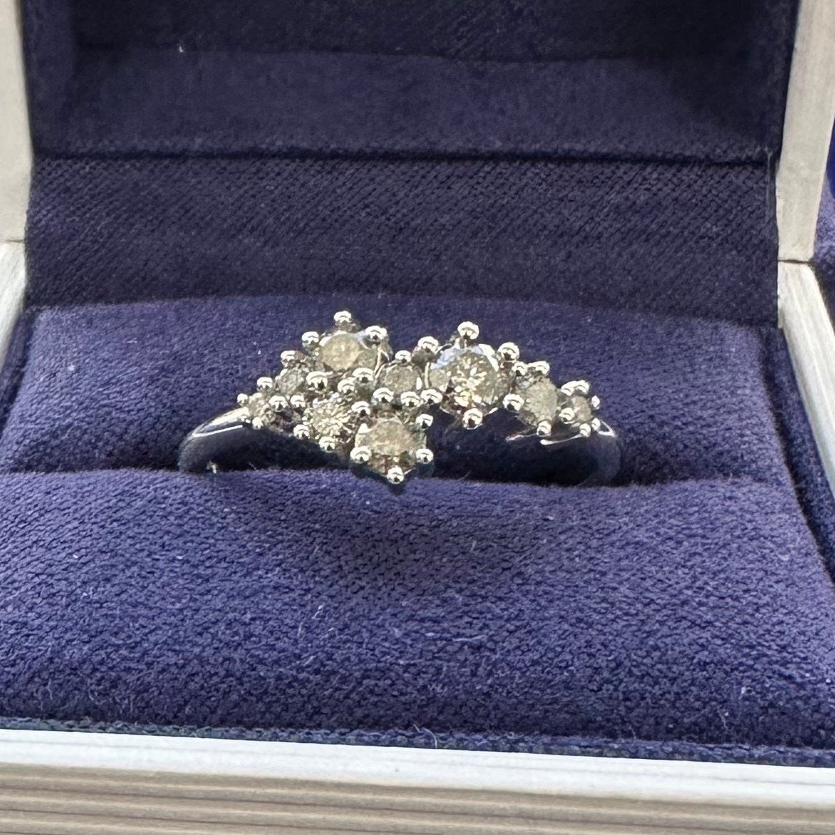950 Platinum Salt and Pepper Diamond Custom Cluster Ring, Size 9.5
