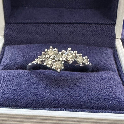 950 Platinum Salt and Pepper Diamond Custom Cluster Ring, Size 9.5