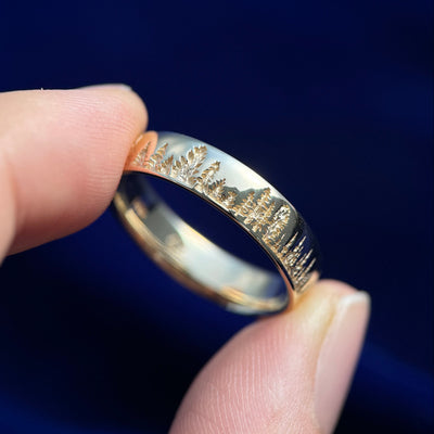 14k Yellow Gold Redwood Trees all-around 5mm Comfort-fit Custom Band, 5 gram, size 9