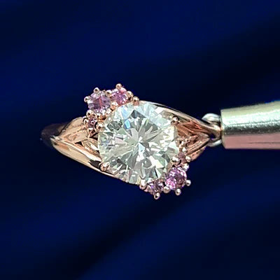 14k Rose Gold 1.50ct Round Diamond and Round Pink Sapphires Size 3.5