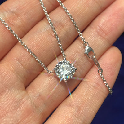 14k White Gold and Prongs-set 2ct D/VVS Round Lab Diamond on 1.5mm 20inch Cable Chain Custom Necklace