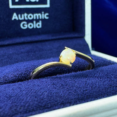 14k Yellow Gold Prongs-set 3mm Round Opal on Bypass Band Custom Ring
