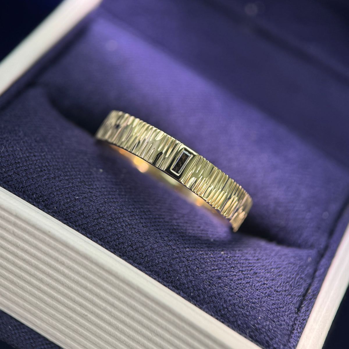 Black-rhodium-finish 14k White Gold with 14k Rose Gold inside Inlay Custom Band, size 10.5