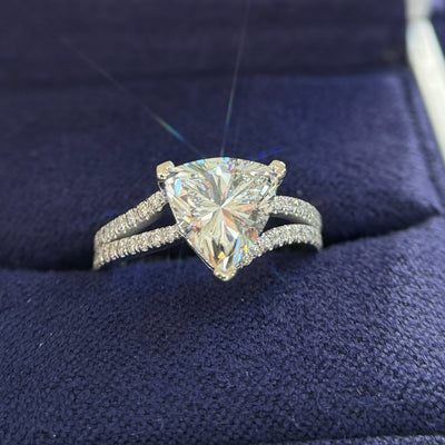 14k White Gold with 1.5ct 8mm Trillion Lab Diamond with Open Pave Lab Diamond Band Custom Ring, Size 3.75