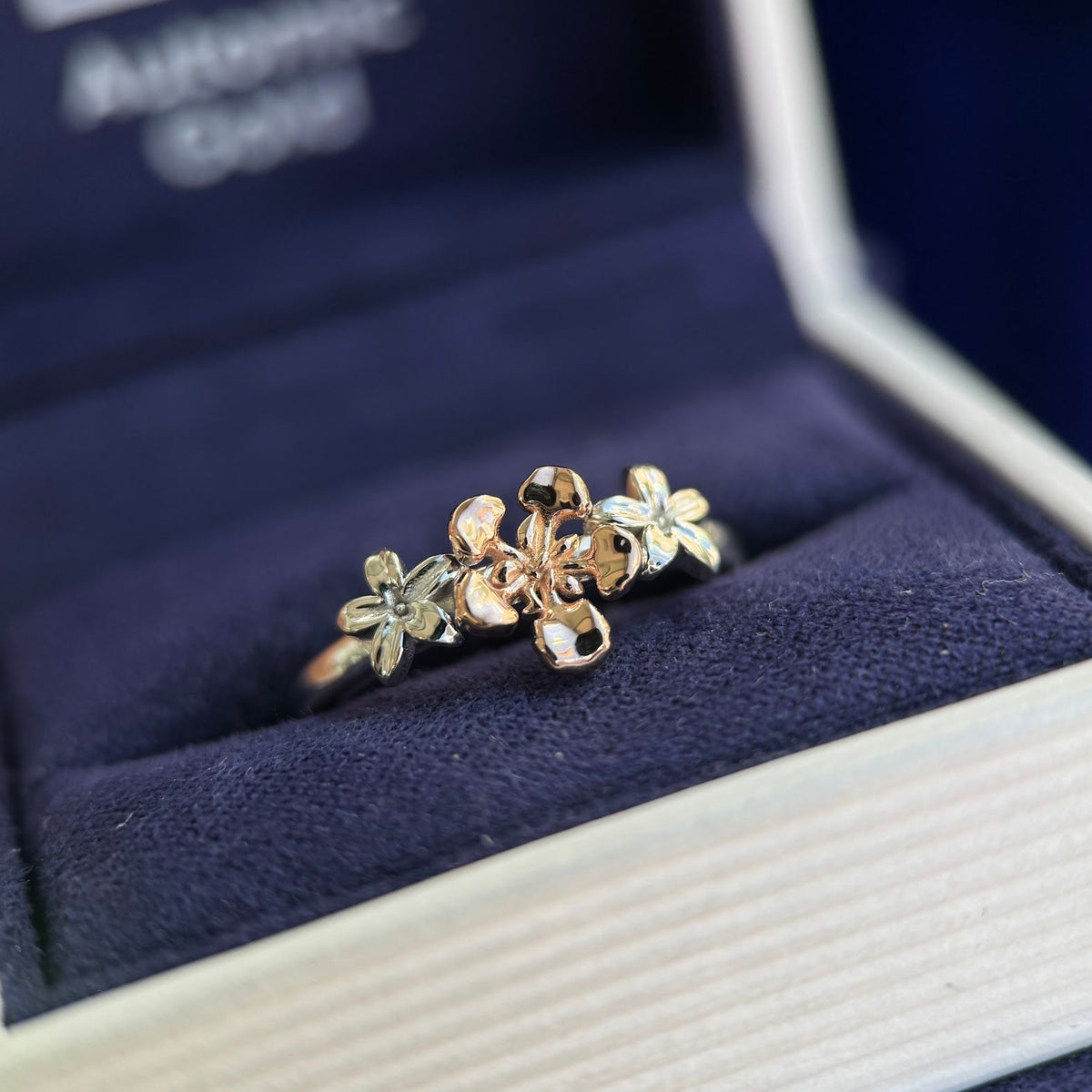 14k Rose and White Gold Gulmohar and Jasmine Custom Flowers Ring