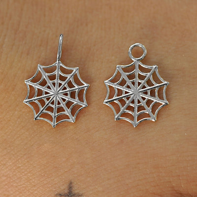 Two 14 karat White solid gold Spider Web Charms shown in the For Chain and For Earring options