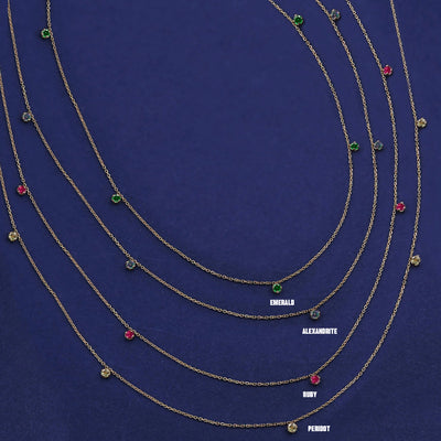 Four versions of the solid yellow gold 5 Gemstone Cable Necklace showing different stone options